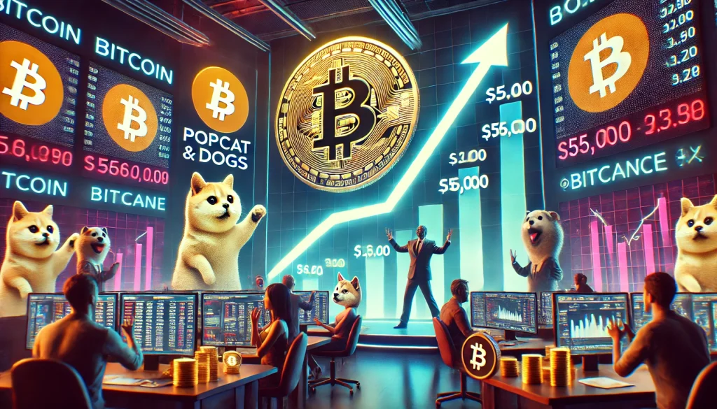 Popcat and Dogs Tokens Surge as Bitcoin Reclaims $56K Amid Market Rebound